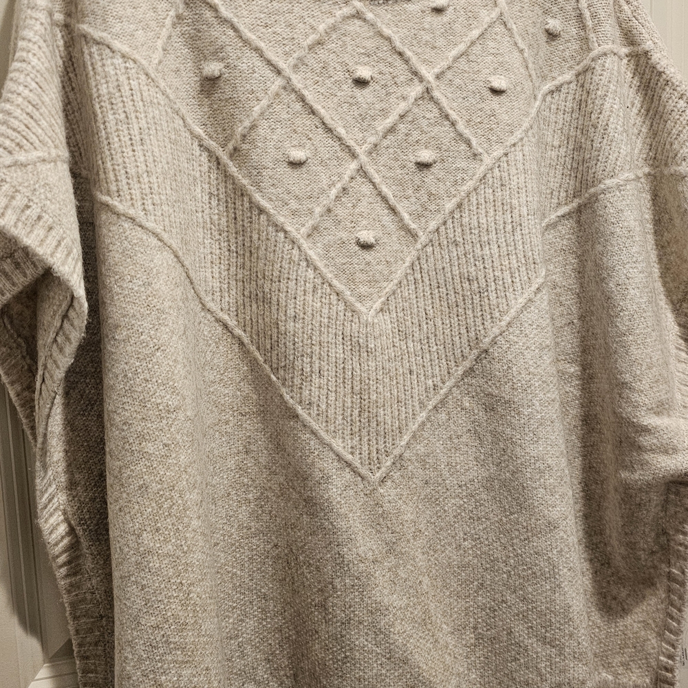 LOFT Cream Knit Poncho with Diamond Texture